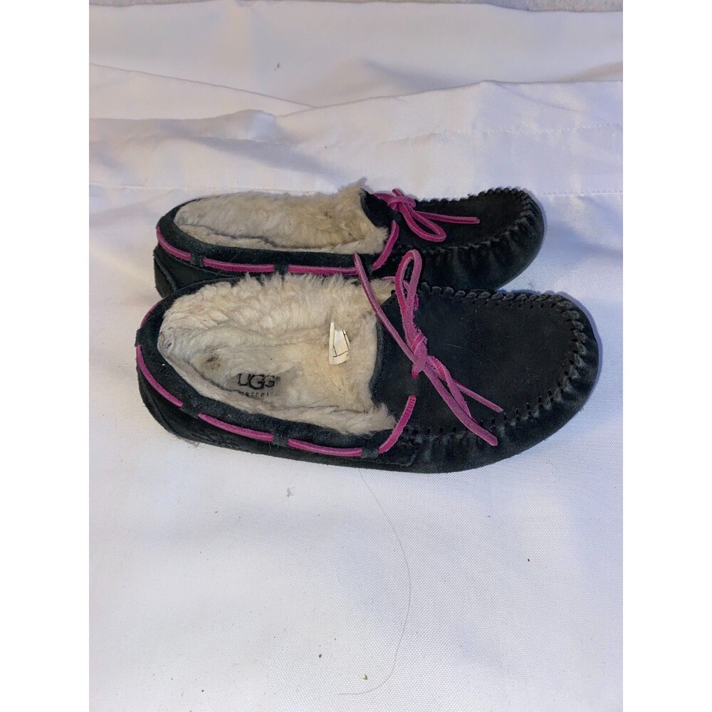 UGG Slippers Kids Dakota 5296 Genuine Sheepskin Leather Fur Warm Soft black pink